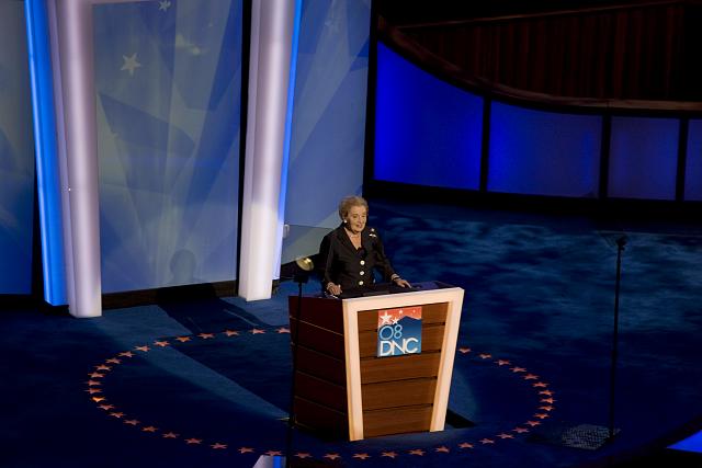 Madeline Albright addresses the convention floor at the Democratic National Convention, Denver, Colorado, August 25-28, 2008