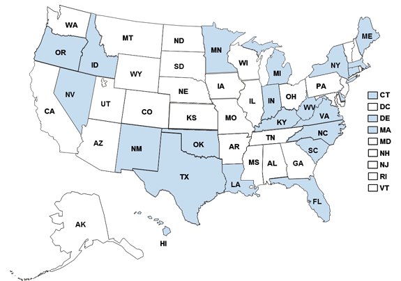 This map shows the 22 states requiring patient identification in the list below.