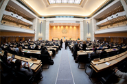 HHS Secretary Sebelius addresses the 65th World Health Assembly in the Palais Des Nations, Salle Des Assemblees. Credit: Photo by Eric Bridiers.