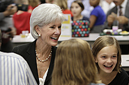 HHS Secretary Sebelius eats with children at Lowry Elementary School during an Education Drives America event in Denver, Colorado. Photo Credit: Mark T. Osler.