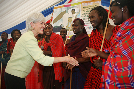 HHS Secretary Sebelius with youth performers in Dar es Salaam, Tanzania. Photo Credit: US Embassy of Africa.