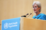 HHS Secretary Sebelius addresses the 65th World Health Assembly in the Palais Des Nations, Salle Des Assemblees. Credit: Photo by WHO/Pierre Albouy.