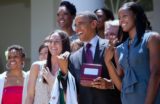President Barack Obama with the Seattle Storm