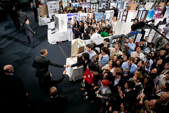 President Barack Obama drops by the New York City Science Fair