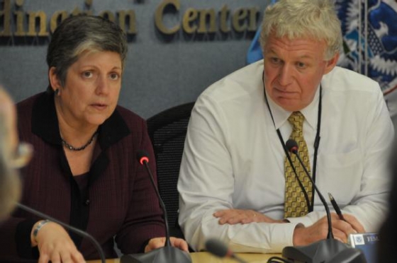 DHS Secretary Janet Napolitano and FEMA Deputy Administrator Richard Serino hold a briefing (August 28, 2012)