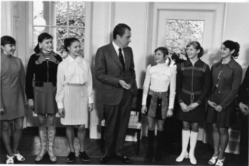 President Richard Nixon with the Russian Soviet Women's Gymnastics Team