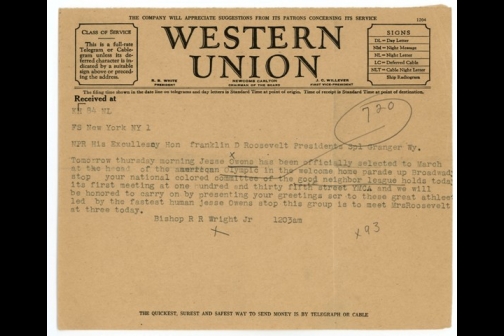 Telegram to Franklin D. Roosevelt from Bishop R Wright, Jr.