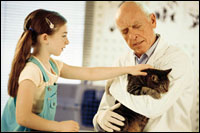 Photo: A veterinarian with a girl and her cat.