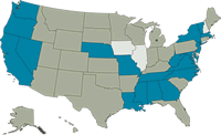 Graphic: This map of the United States shows motorcycle helmet laws by state as of 2010. Iowa, Illinois, and New Hampshire have no helmet laws. All other states have either partial helmet laws or universal helmet laws