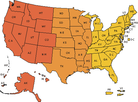 Picture of the United States of America.  Click on a state to view that data or click on the individual state links below.