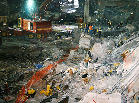 Invesigators going through the rubble following the bombing of the World Trade Center.