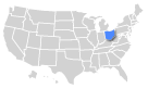 State of Ohio highlighted in a map of the U S 