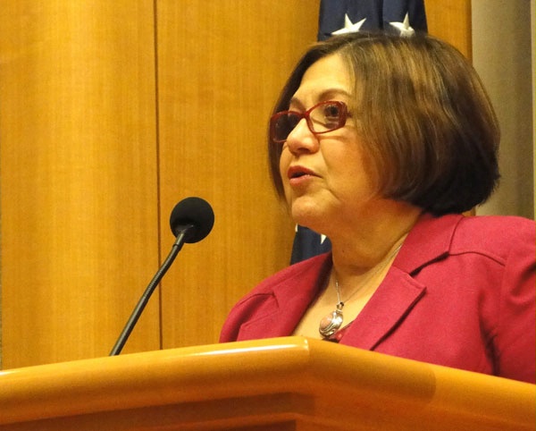 Ambassador Carmen Lomellin speaking at a Foreign Policy Classroom briefing on the Summit of Americas and its Role in U.S. Foreign Policy.