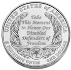 Image show the back of the disabled veterans dollar coin.