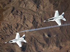 Two F-18s flying in formation