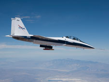 NASA Dryden’s F-15B research testbed aircraft flew the CCIE experimental jet engine inlet to speeds up to Mach 1.74, or about 1.7 times the speed of sound.