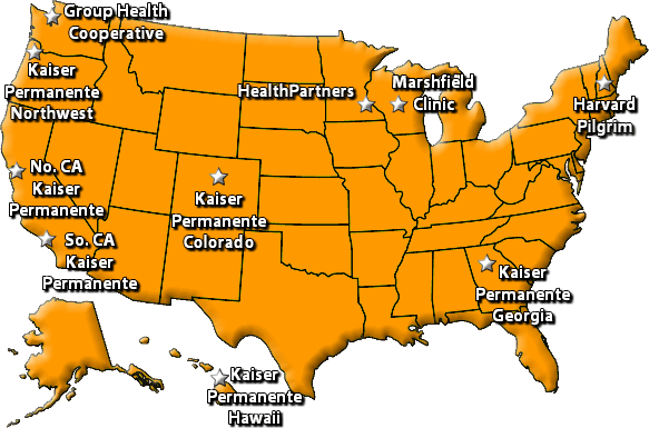 The Vaccine Safety Datalink and Managed Care Organizations map of the United States