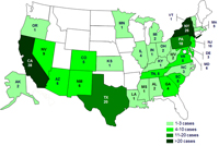 Persons infected with turtle-associated outbreaks of Salmonella, by state