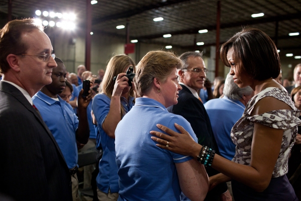 First Lady Michelle Obama Greets People at a Sears Distribution Center