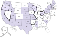 1997 US Map of Legal status of nonpasteurized dairy product sale or distribution