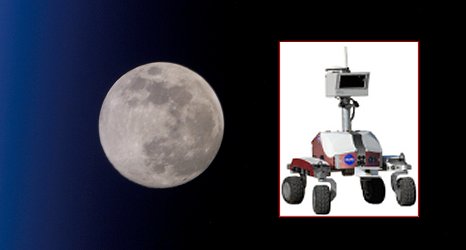 Collage image of the full moon, with a K10 rover inset