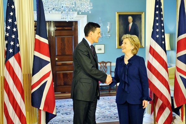 Date: 05/12/2009 Location: U.S. Department of State, Treaty Room Description: Secretary Clinton and United Kingdom Foreign Secretary David Miliband Before Their Meeting State Dept Photo