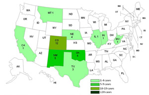 Chart and map showing Listeriosis infections by state