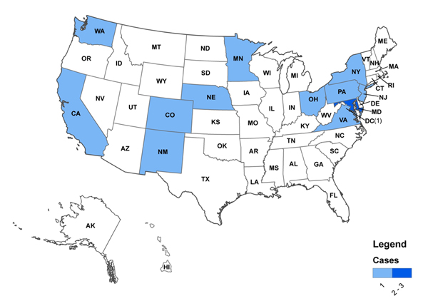 Persons infected with an outbreak-associated strain of Listeria monocytogenes, by state