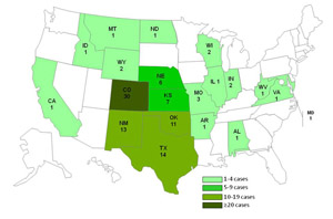 Chart and map showing Listeriosis infections by state