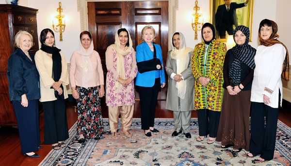 Date: 07/07/2009 Description: Secretary Clinton and Ambassador-at-Large for Global Women's Issues Melanne Verveer [left] meet with senior executive Afghan women civil servants on a program sponsored by USAID and the U.S.-Afghan Women's Council at the State Department on July 7, 2009. © State Department Photo by Michael Gross