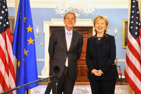 Date: 04/15/2009 Location: Washington, DC Description: Secretary Clinton meets with Javier Solana, Secretary General of the Council of the European Union and High Representative for the Common Foreign and Security Policy.
 State Dept Photo