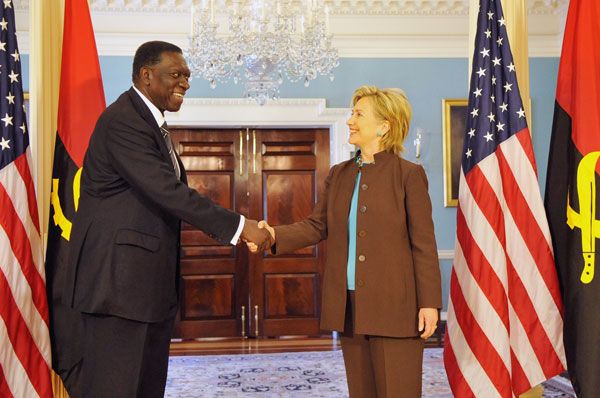 Date: 05/21/2009 Description: Secretary Clinton with Angolan Minister of External Affairs dos Anjos on May 21, 2009. State Dept Photo