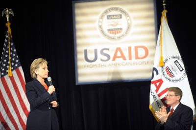 Date: 01/23/2009 Description: Secretary Clinton addresses USAID employees. State Dept Photo