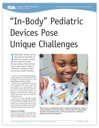 cover page of pdf of article including a smiling young girl in a hospital gown in an examining room