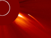 SOHO coronographic image of sun grazing comet seen on July 5 and 6, 2011.