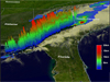 TRMM's Precipitation Radar (PR) data was used to show the line of severe thunderstorms in 3-D.