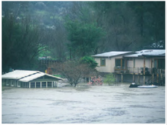 las casas en una inundación