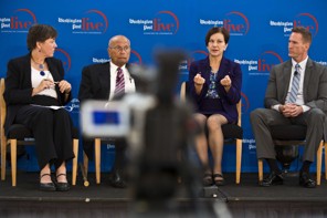 WASHINGTON,DC- SEPT. 13, 2012: Panelists: Mary Agnes Carey-Moderator, Rep. John Dingell ( D-Mich), Janet Woodcock, Director of the Center for Drug Evaluation and Research, FDA, Marc Boutin, Exec. VP & Chief Operating Officer, National Health Council at Washington Post Live, Advancing Medical Innovation held at Ronald Reagan Building & International Trade Center , on 9/13/12, in Washington,DC.( Photo by Jeffrey MacMillan )