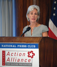 photo of HHS Secretary Kathleen Sebelius at a podium