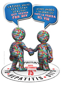 Logotipo del tema de este año: Latinos unidos y saludables. Házte la prueba del VIH