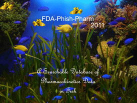 aquarium with fish and the title FDA Phish-Pharm 2011: A Searchable Database of Pharmacokinetics Data in Fish