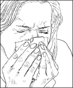 Mujer cubriéndose la cara al toser