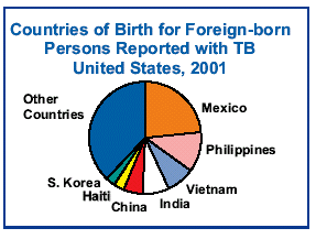 Countries of birth for foreign-born persons with TB, 2001
