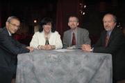 John Podesta, Edie Weiner, Eric Green, Robert Engleman at table in studio 