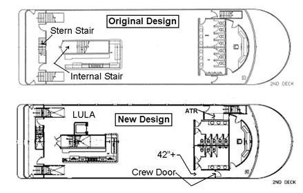 The figure in the attachment shows a plan view of the second deck, original design and new design.  More details are provided in the text above. 