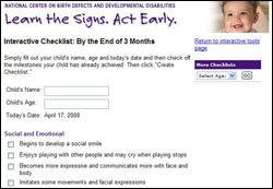 Screen capture: Interactive Milestones Checklist