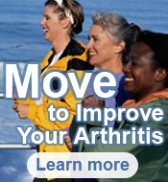 Move to improve your Arthritis. Learn More. Image of three women walking.
