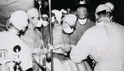 Dr. Michael E. DeBakey, shown with his surgical team in the mid-1960s