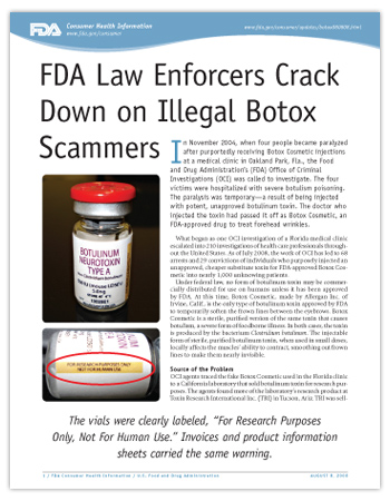 Cover page of PDF version of this article, including photo of botox vial with close up on label stating for research purposes only, not for human use