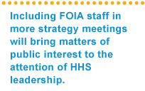 Including FOIA staff in more strategy meeting will bring matters of public interest to the attenton of HHS leadership